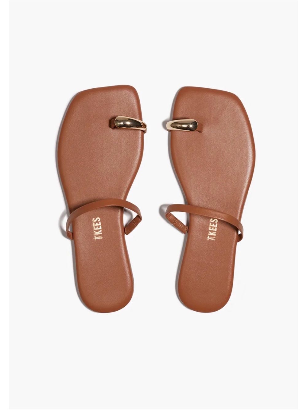 NWT! TKEES Collette Tan Leather Toe-Ring Sandals with Gold Accent Size 7.0